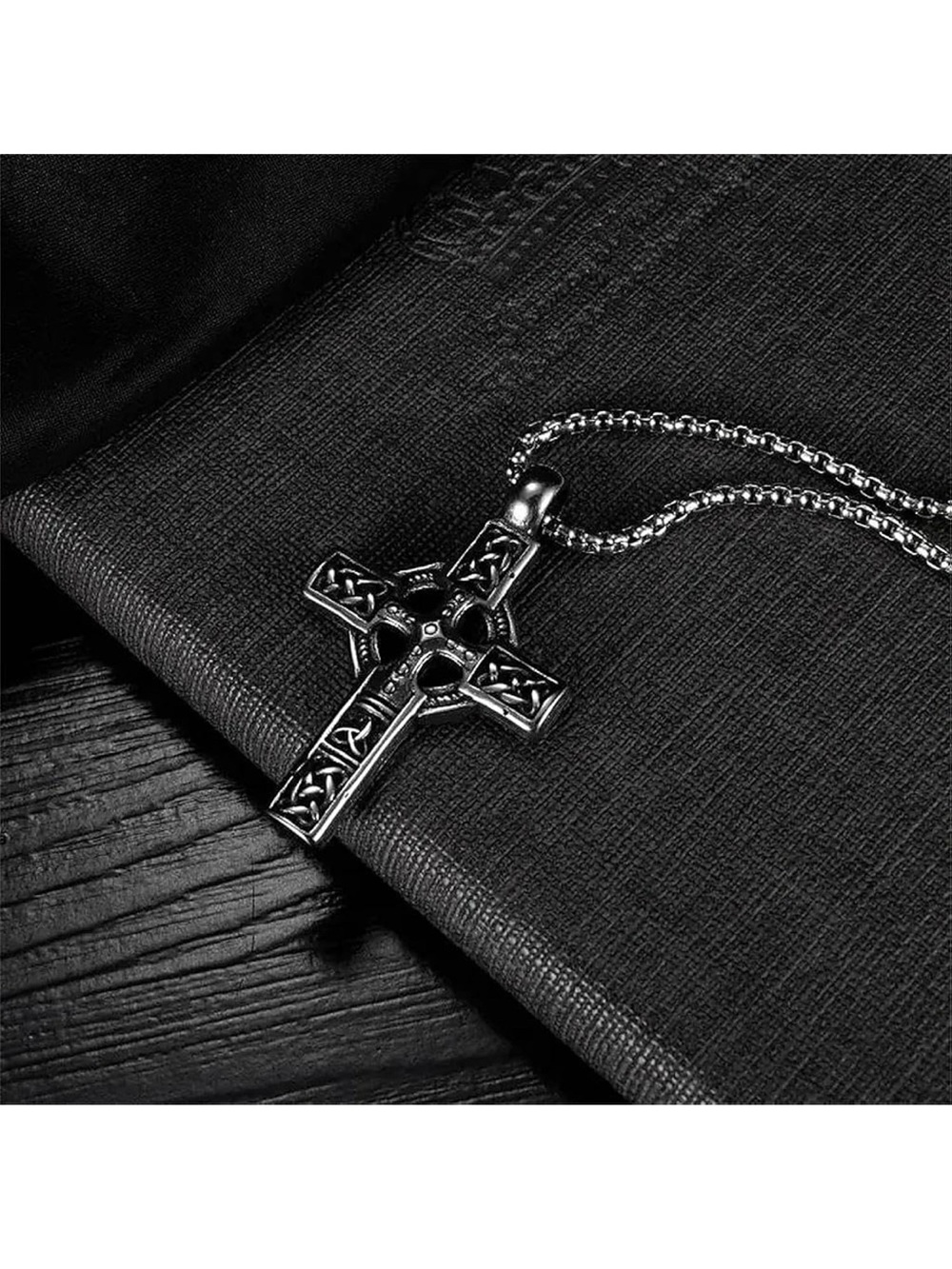 Men's Celtic Trinity Knot Cross Pendant Necklace - Silver Tone C58 - Picture 7 of 8